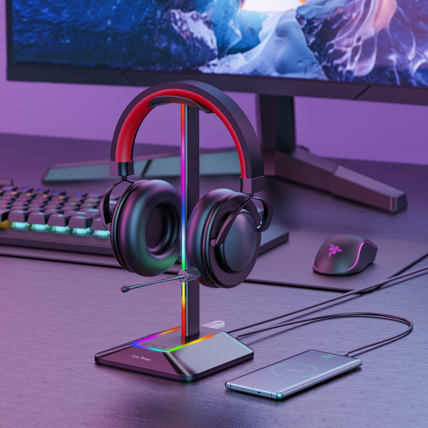 New Bee Z8 RGB Headphones Stan - Headphone Stand Desk recension och pris