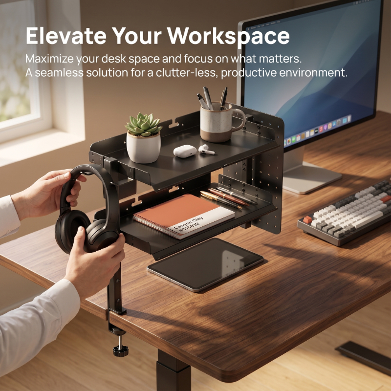 2-Tier Metal Clamp Desk Shelf  - Headphone Stand Desk recension och pris